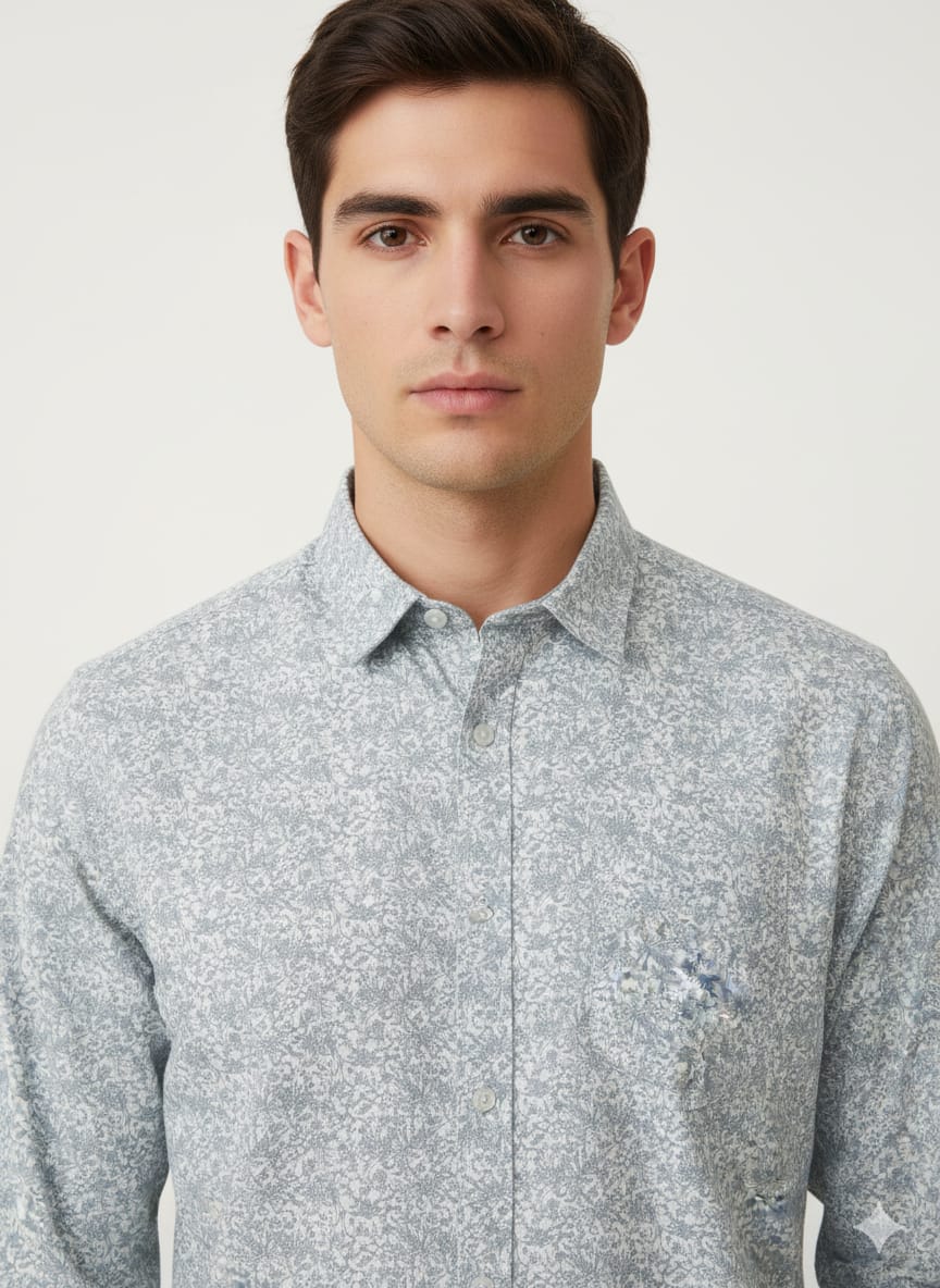 Men’s Premium Light Blue Printed Casual Shirt | Full Sleeves | Soft Cotton Blend