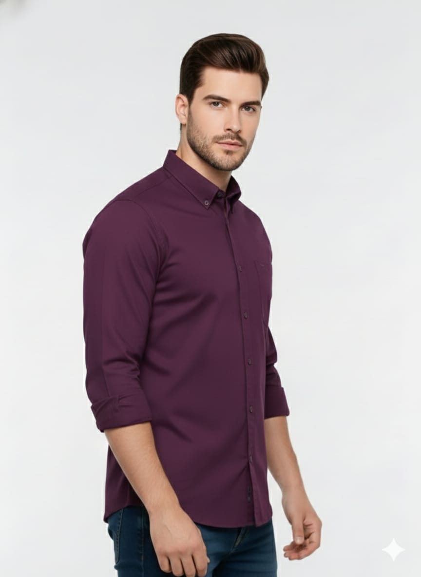 Men’s Solid Maroon Slim Fit Casual Shirt (Copy)