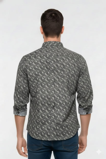 Men’s Grey Geometric Print Casual Shirt – Slim Fit, Full Sleeves (Copy)
