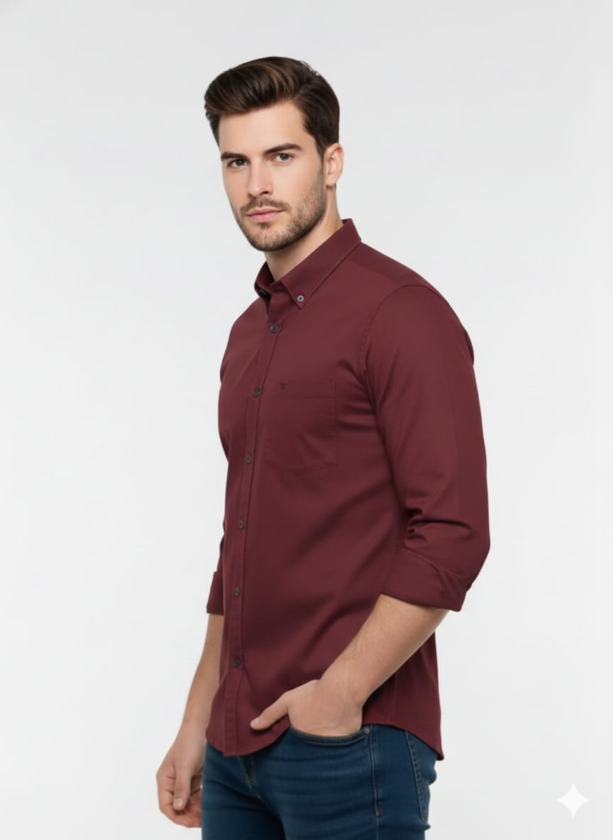 Men’s Solid Maroon Slim Fit Casual Shirt (Copy)