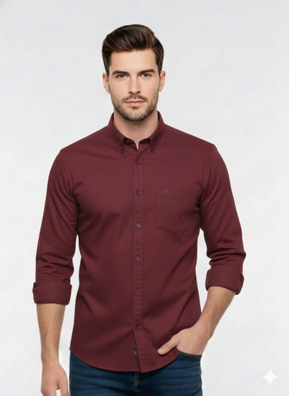 Men’s Solid Maroon Slim Fit Casual Shirt (Copy)
