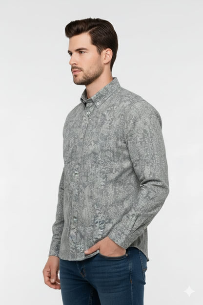 Men’s Grey Floral Print Casual Shirt – Slim Fit, Full Sleeves (Copy)