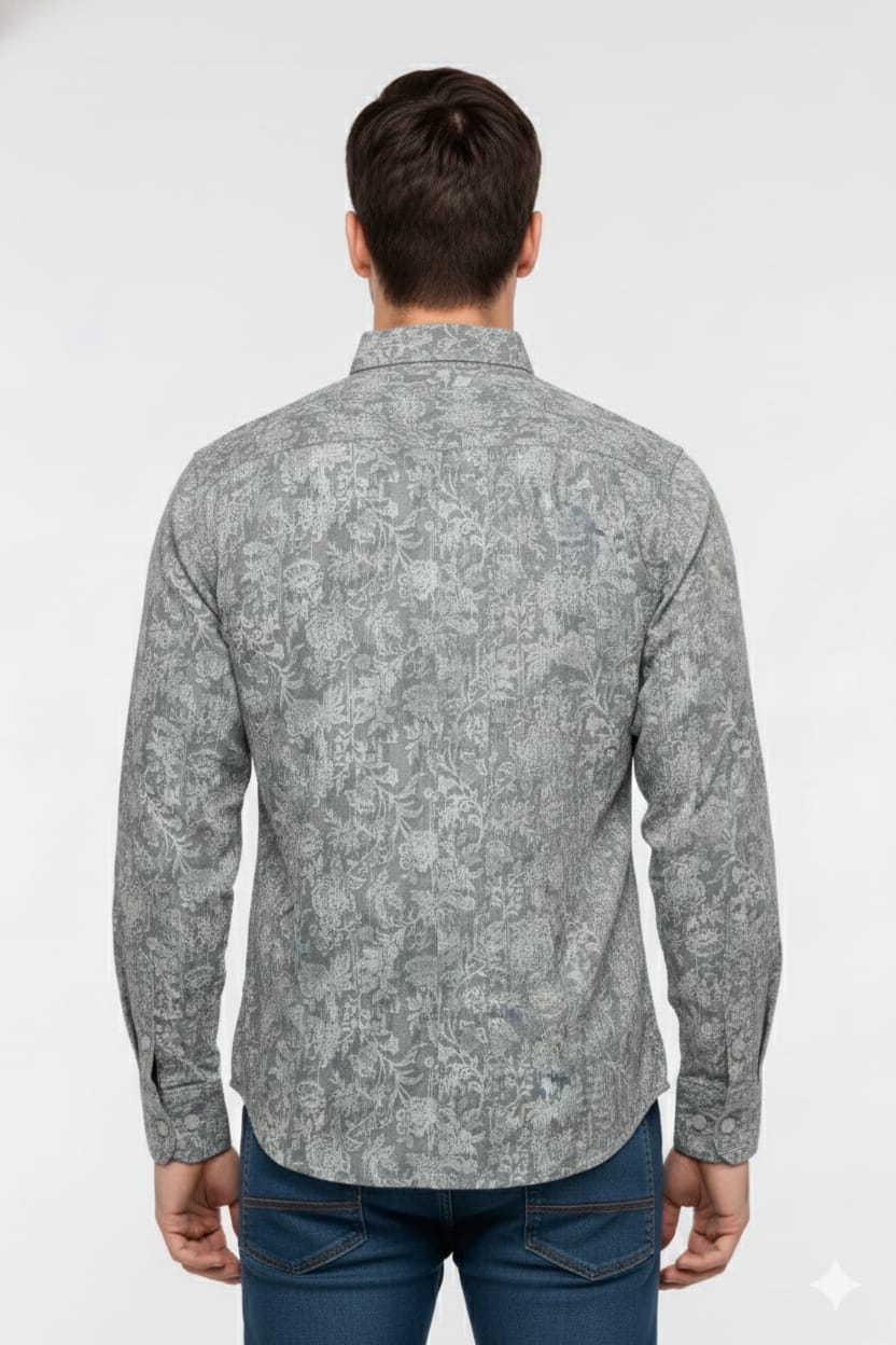 Men’s Grey Floral Print Casual Shirt – Slim Fit, Full Sleeves (Copy)
