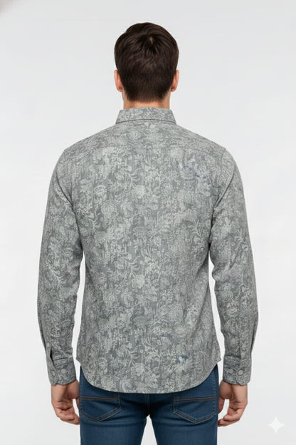 Men’s Grey Floral Print Casual Shirt – Slim Fit, Full Sleeves (Copy)