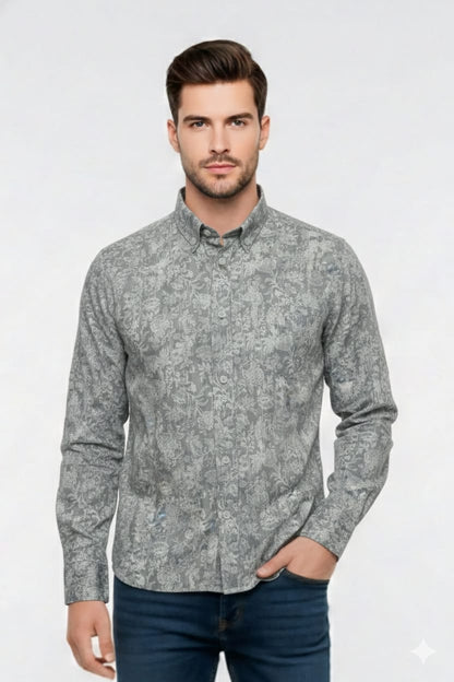 Men’s Grey Floral Print Casual Shirt – Slim Fit, Full Sleeves (Copy)