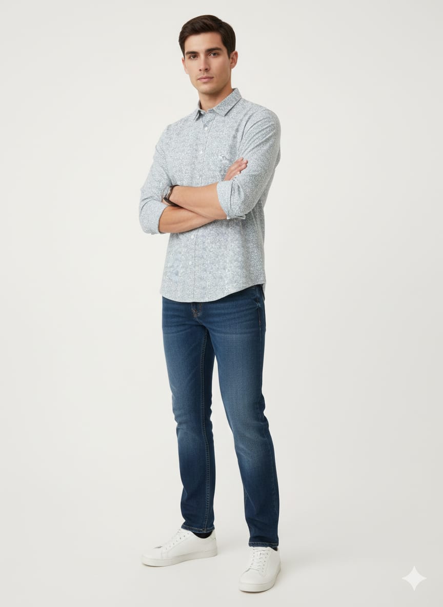 Men’s Premium Light Blue Printed Casual Shirt | Full Sleeves | Soft Cotton Blend