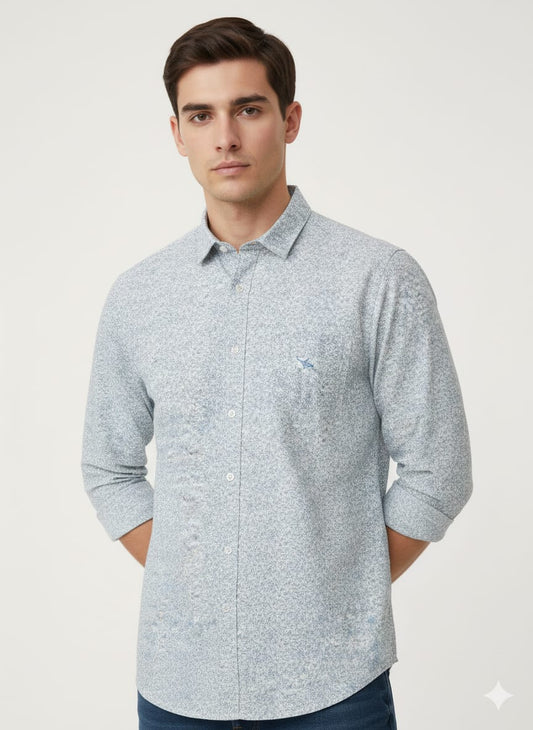 Men’s Premium Light Blue Printed Casual Shirt | Full Sleeves | Soft Cotton Blend